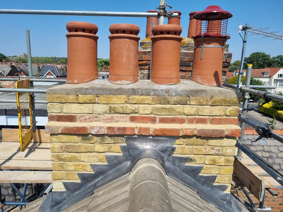 Rebuilt chimney stacks by Alliance Roofing London